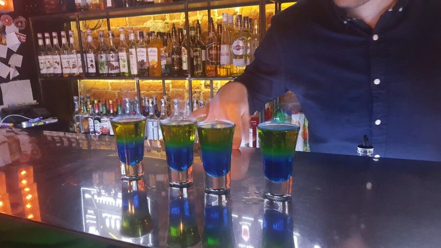 EVERYDAY Krakow Vodka Tasting Tour - The tasting lineup: white vodka, flavored vodka, liqueur, and flaming absinthe